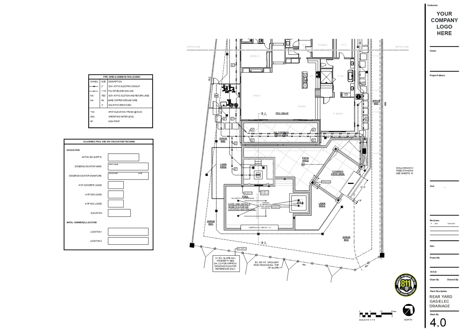 Rear yard excavation tracking and drainage plan